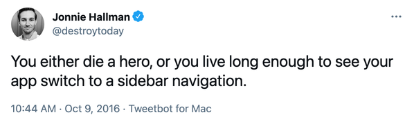die a hero sidebar nav tweet