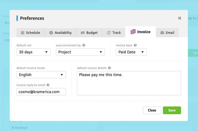 invoice preferences