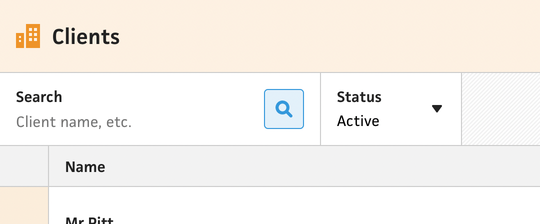 Clients section filtering