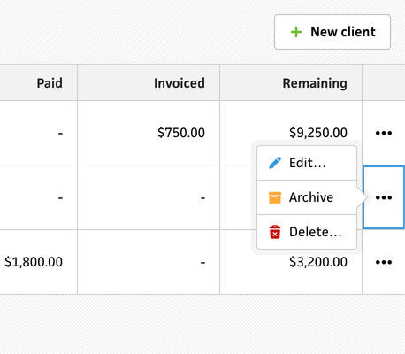 Clients section context menu