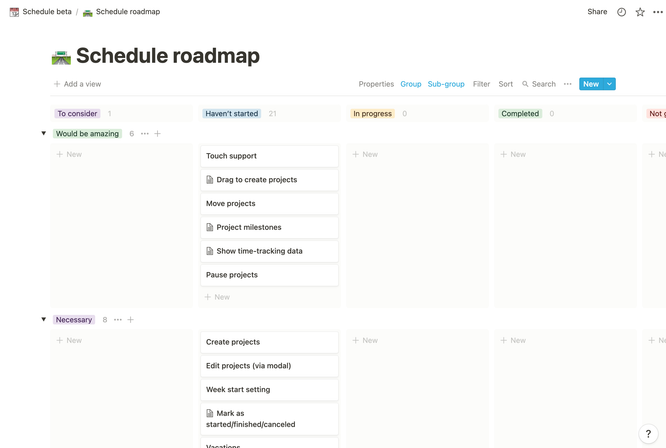Schedule beta notion roadmap