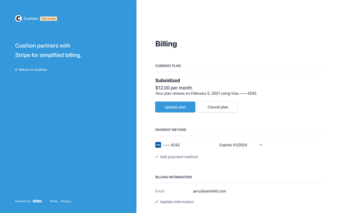 Stripe Billing customer portal