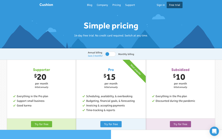 2021 pricing page